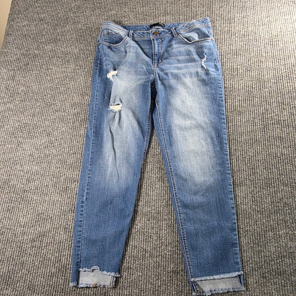 1822 Denim‎ Distressed Skinny Jeans Medium Wash Frayed Hem Size 16 Distressed